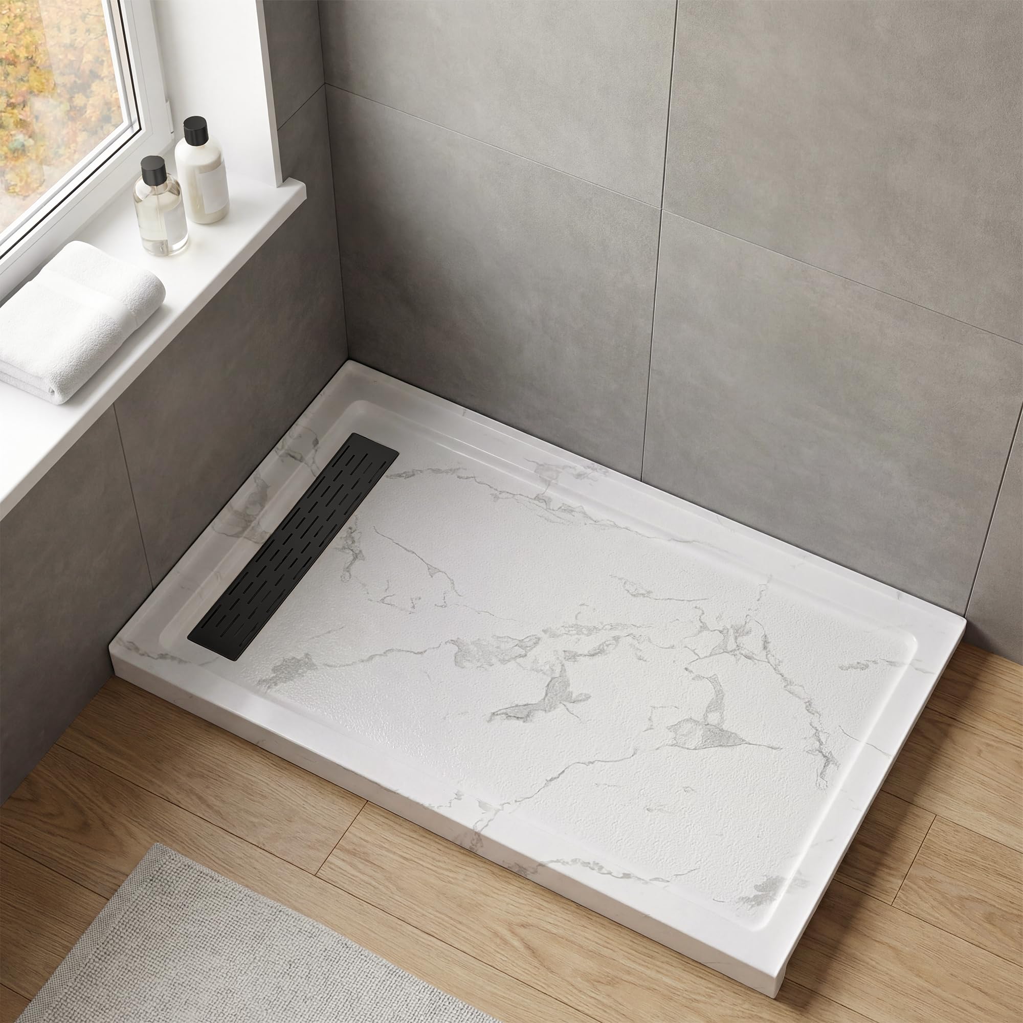 Amazon.com: 60x36x4 Shower Pan Left Drain with Non-Slip, Marble